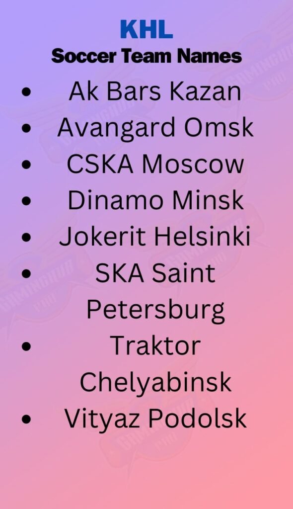 KHL Hockey League Team Names