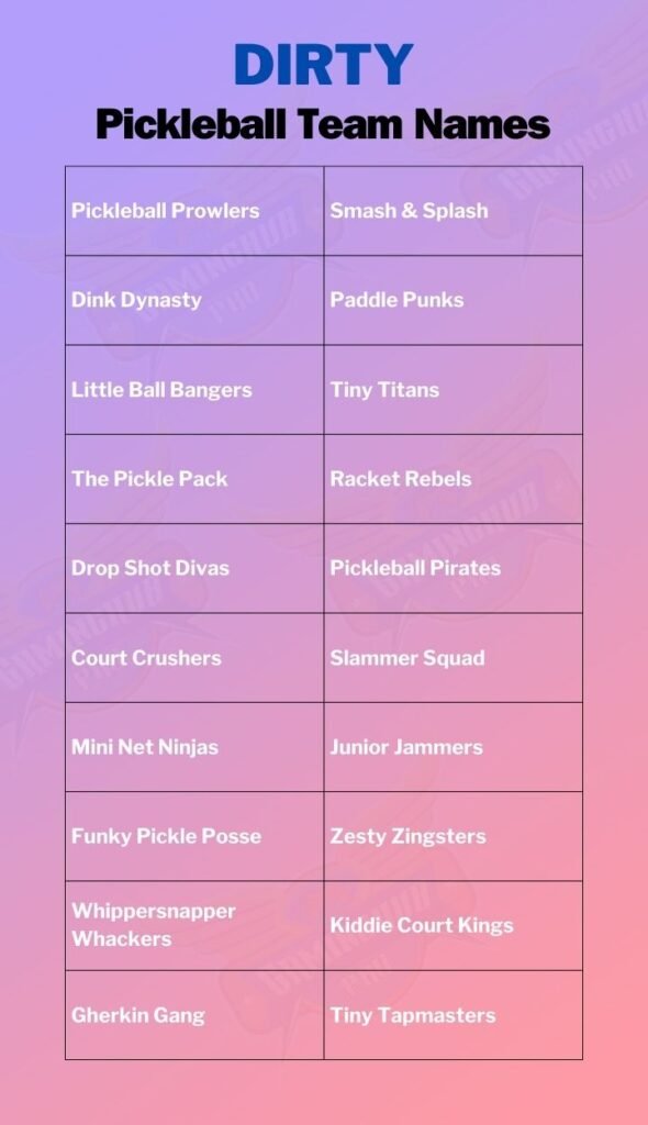 Dirty Pickleball Team Names