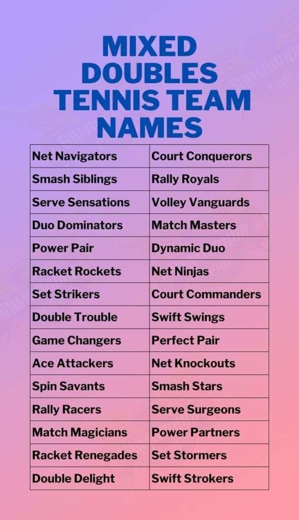 Mixed Doubles Tennis Team Names