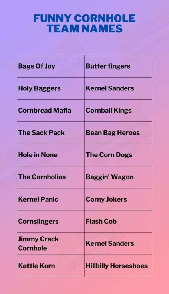 Funny Cornhole Team Names