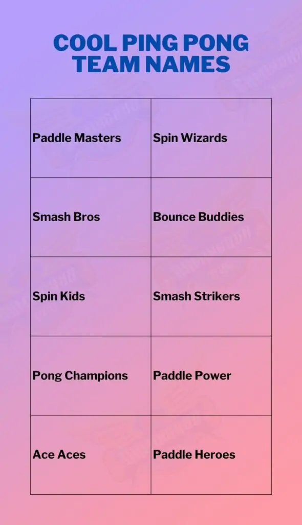 Cool Ping Pong Team Names