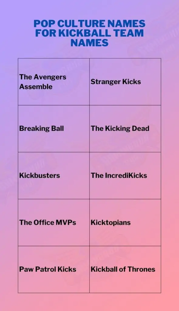 Pop Culture Names For Kickball Team Names