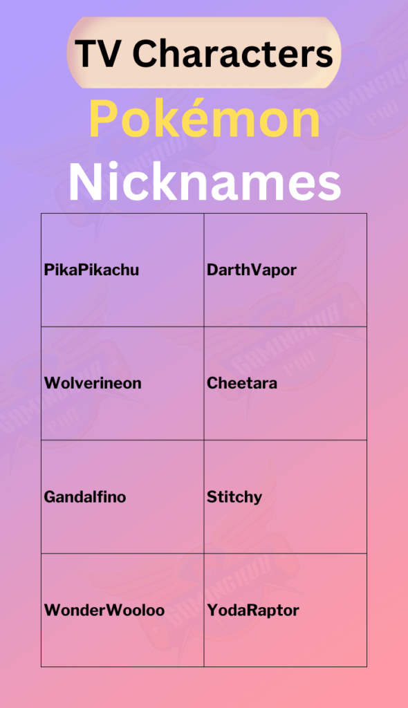 tv chractor Pokémon Nicknames